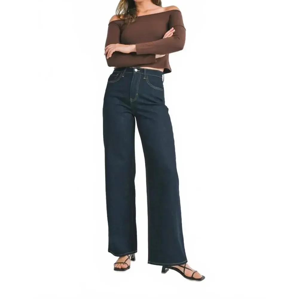 Just Black Dark Indigo Wide Leg Jeans - Picture 1 of 5